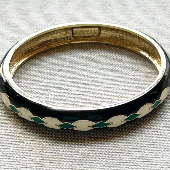 J Crew Enamel Bracelet Set of 2 Black Gold Green Geometric Diamond Design - Picture 5 of 12